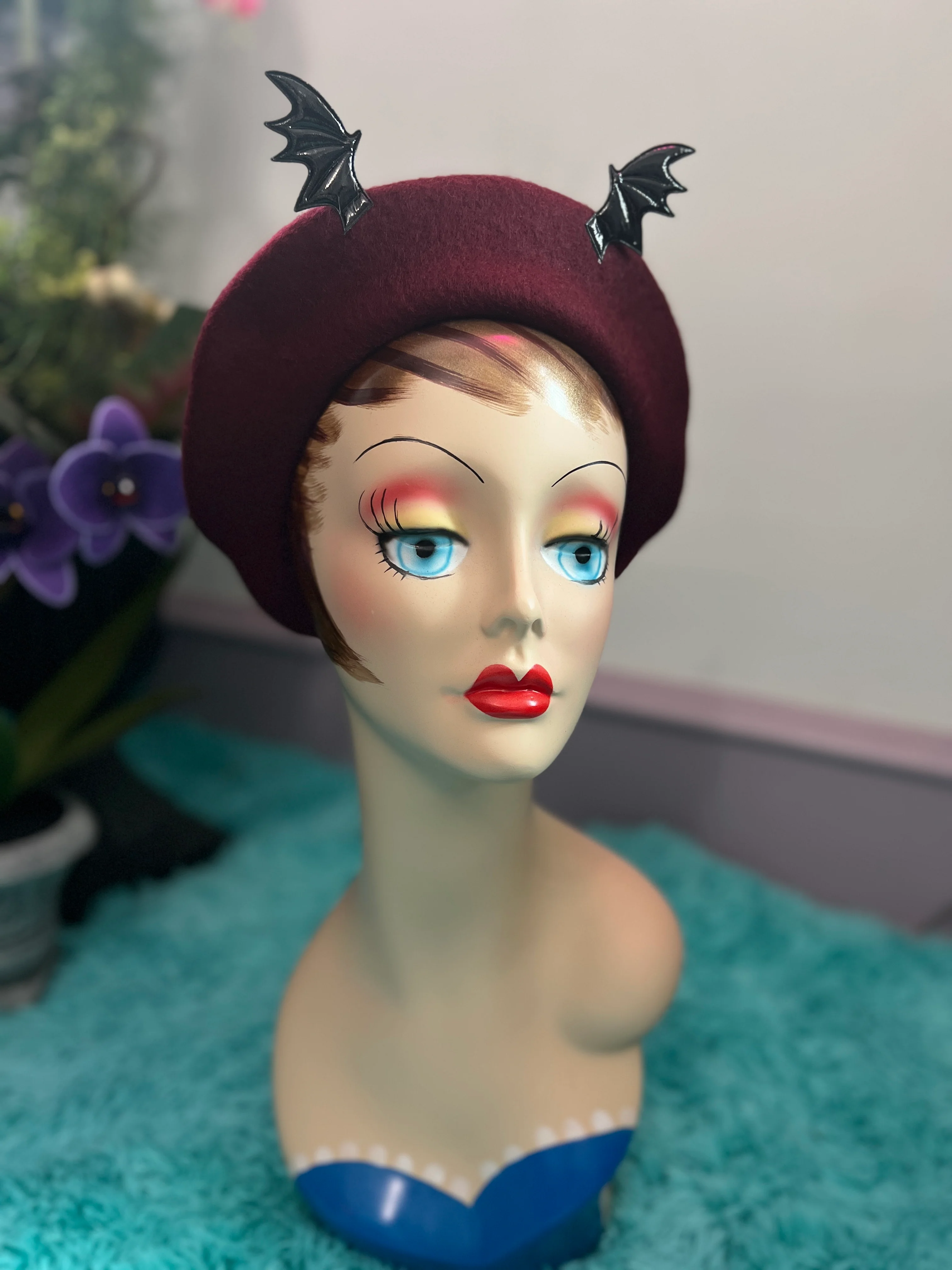Burgundy Wool Felt Batty Beret from Blessed By Lilith