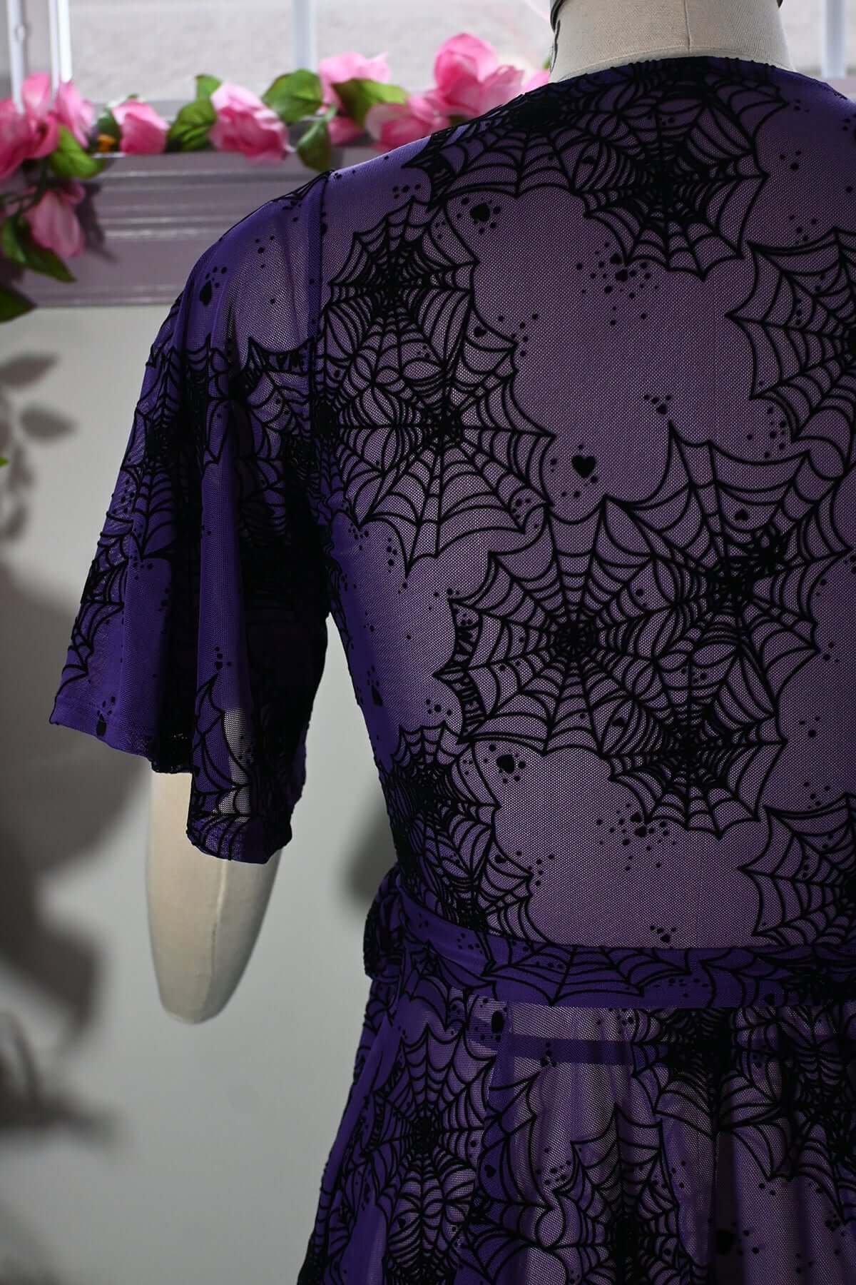Aurora Wrap dress in Flocked Spiderweb Violet Mesh - Image 5
