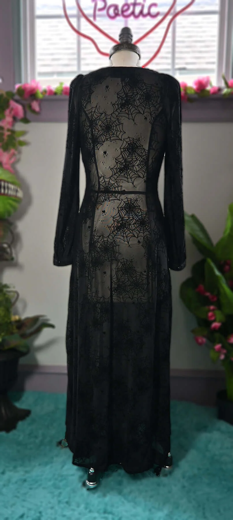 Black Penny Maxi dress with Flocked Spiderwebs - Image 5