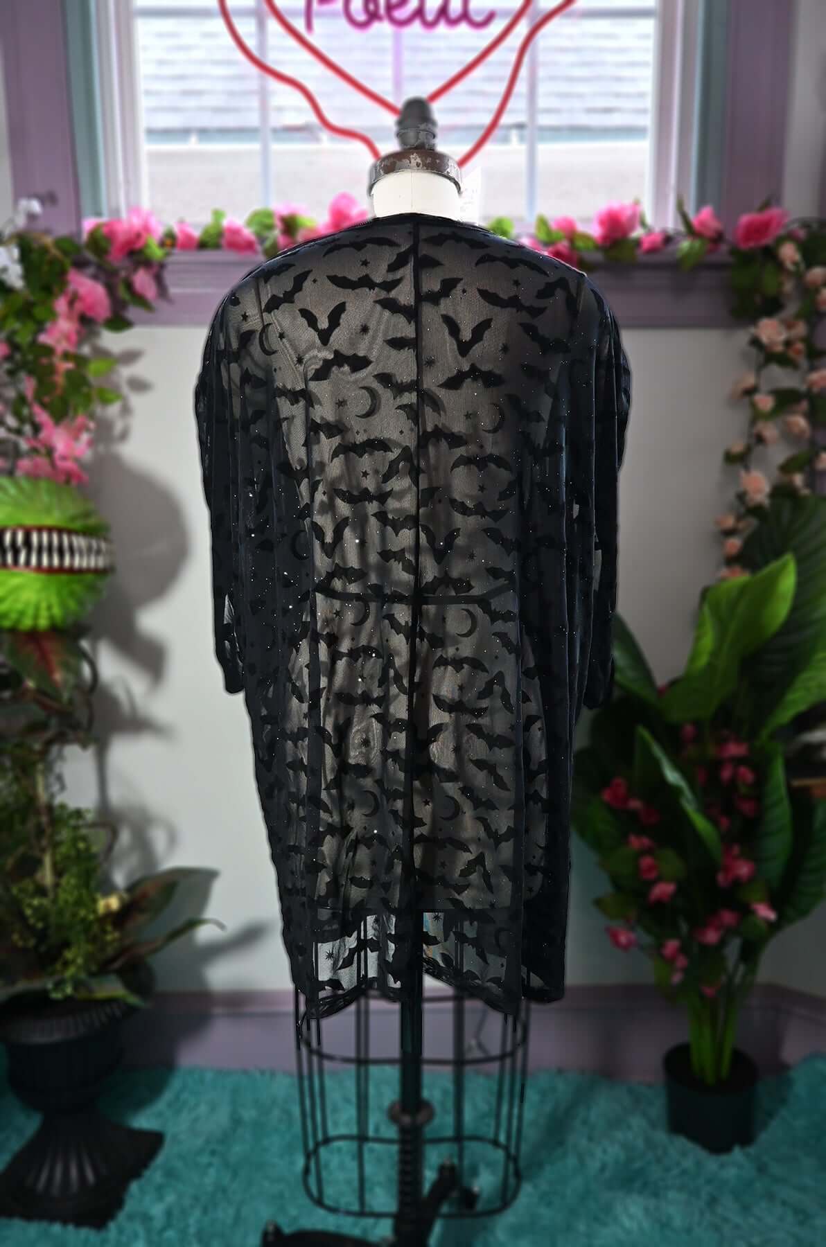 *PRE ORDER* Black Queen of Halloween Flocked Sparkle Mesh Kimono - Image 4