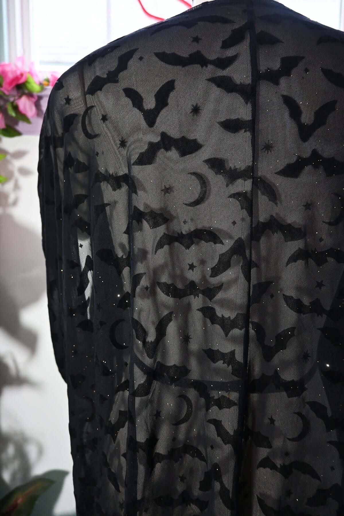 *PRE ORDER* Black Queen of Halloween Flocked Sparkle Mesh Kimono - Image 5