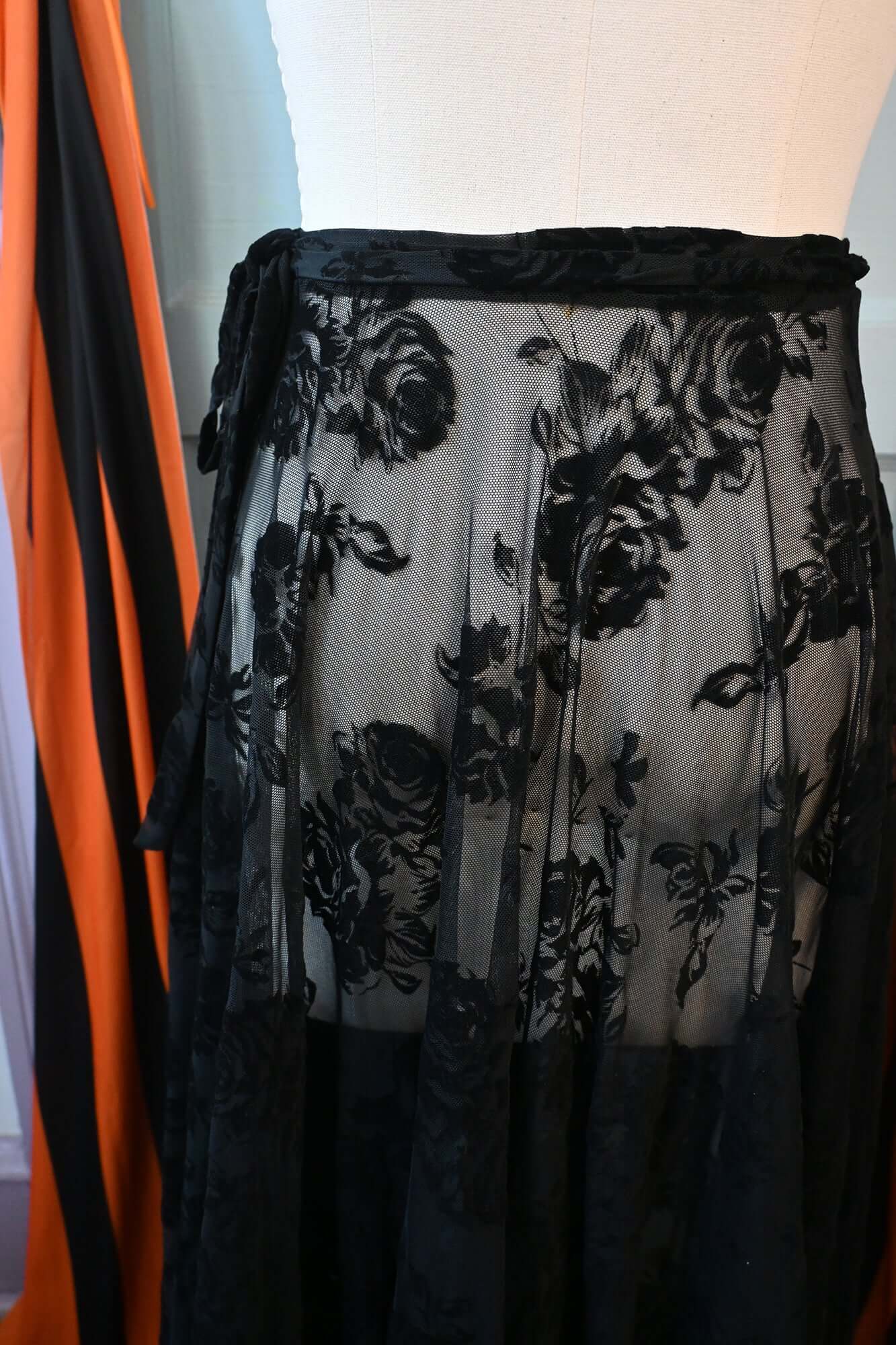 Lydia wrap skirt in Black Flocked Rose - Image 2