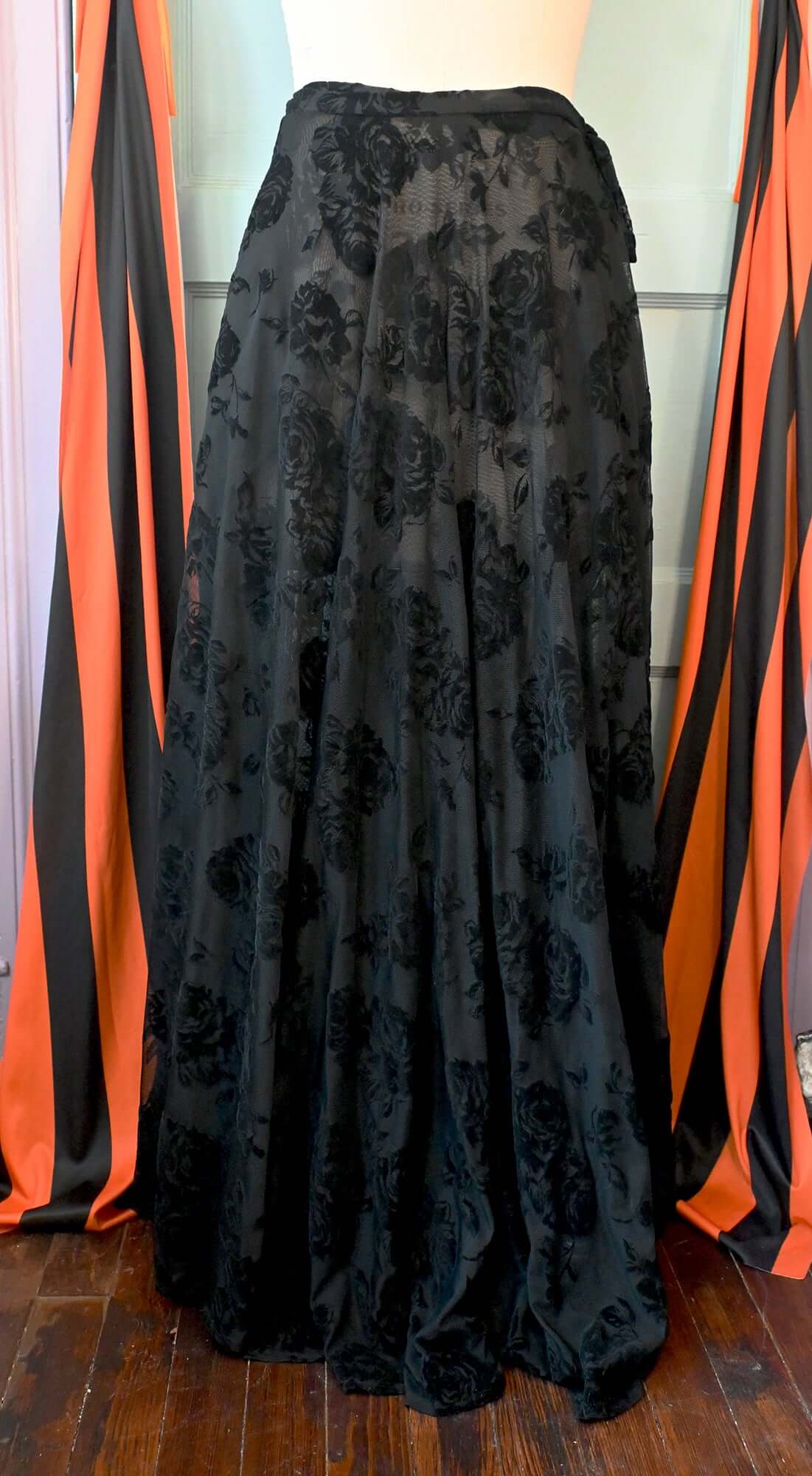 Lydia wrap skirt in Black Flocked Rose - Image 3