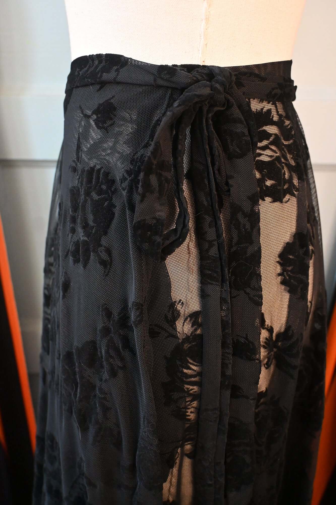 Lydia wrap skirt in Black Flocked Rose - Image 5