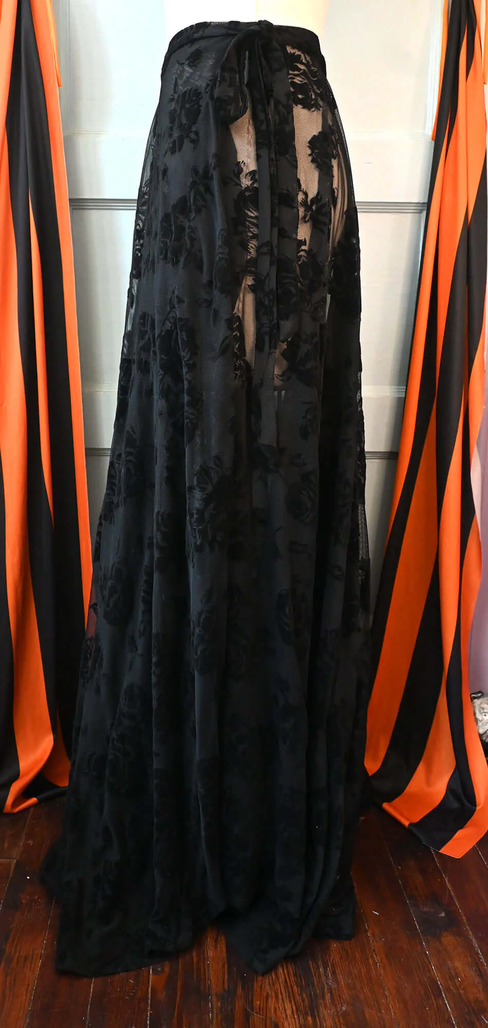 Lydia wrap skirt in Black Flocked Rose - Image 6