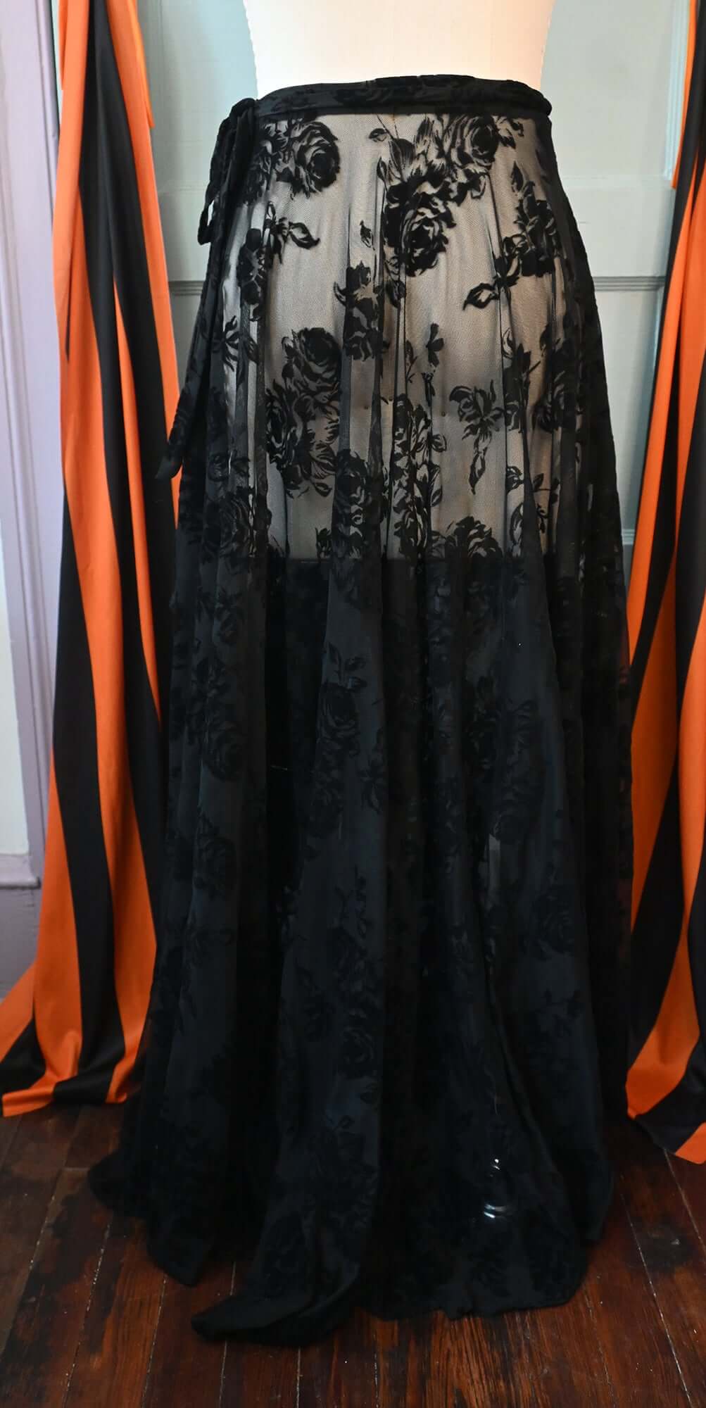 Lydia wrap skirt in Black Flocked Rose - Image 7