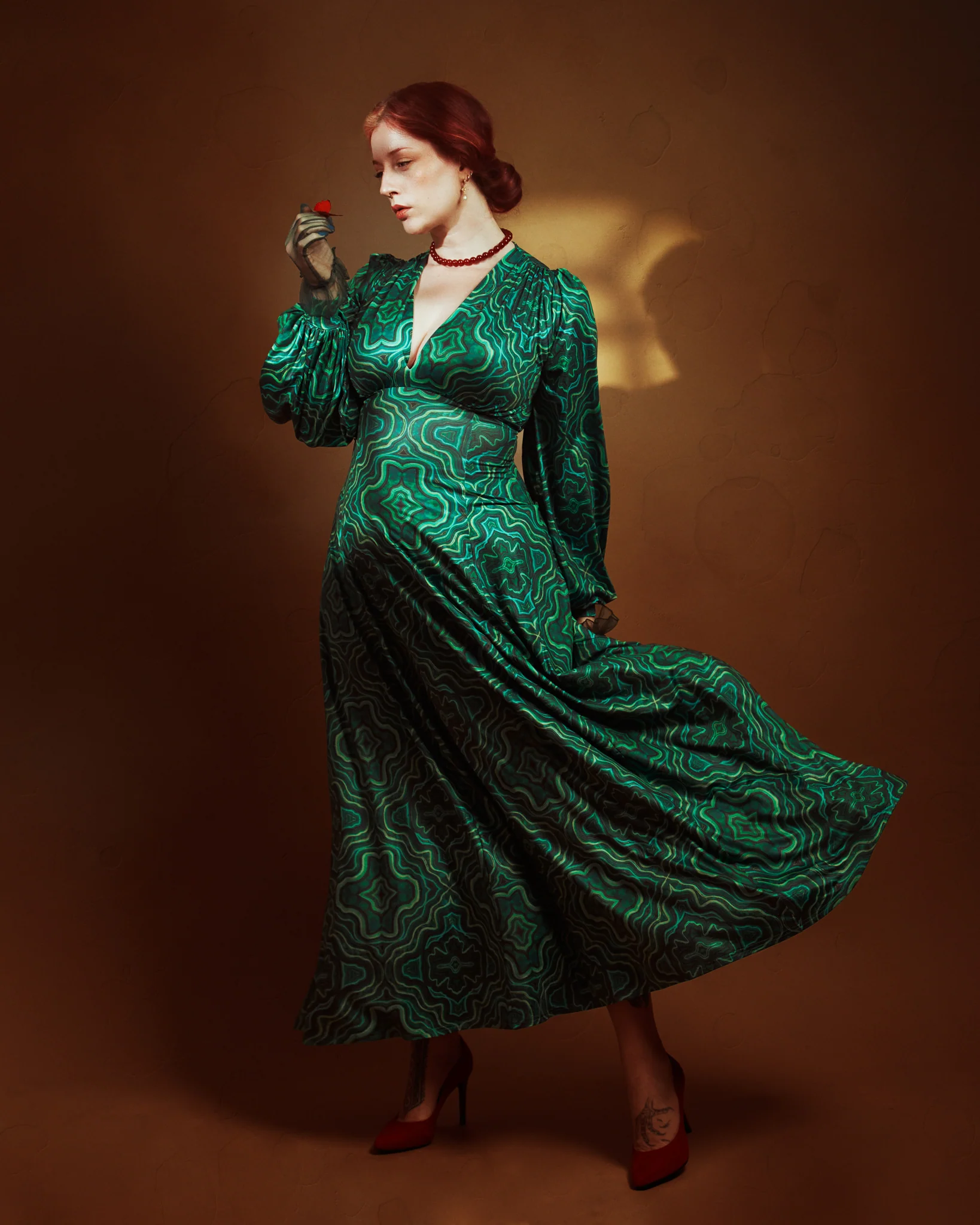 *PRE ORDER* Raquel Maxi Dress with Bishop Sleeves in Malachite Kaleidoscope Print - Image 2