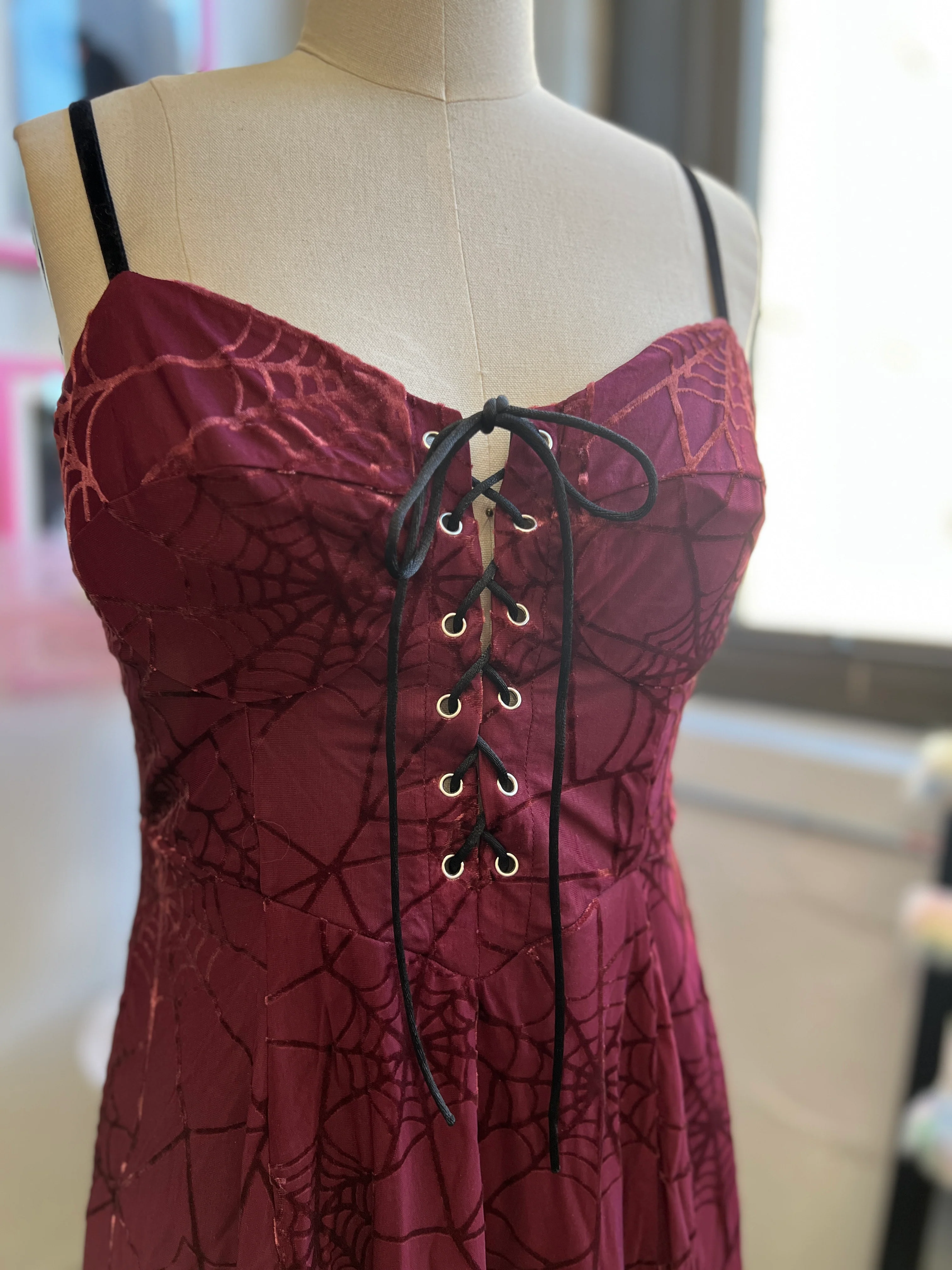 Willow Mini Dress in Burgundy Spiderweb - Image 3