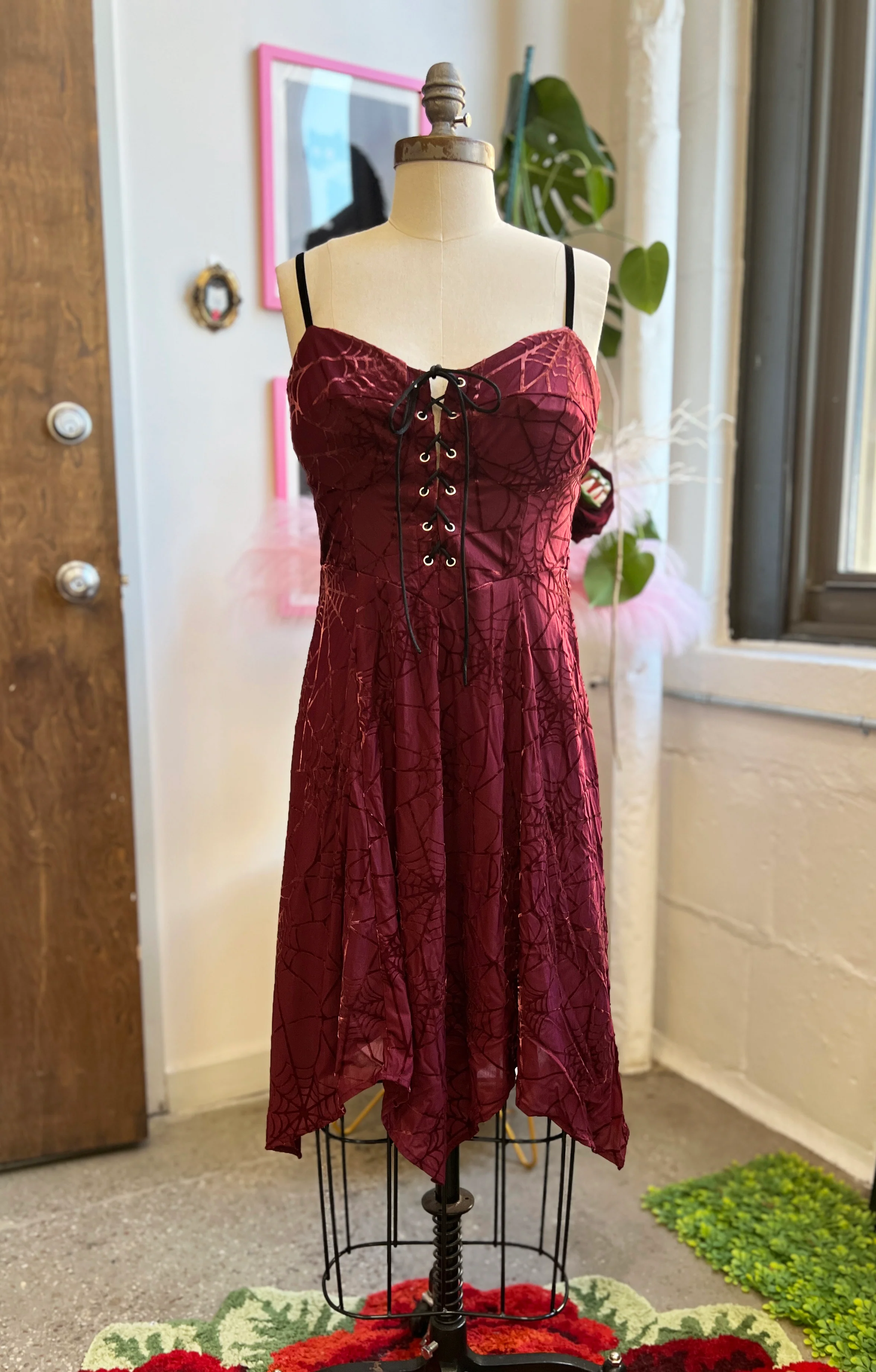 Willow Mini Dress in Burgundy Spiderweb - Image 4